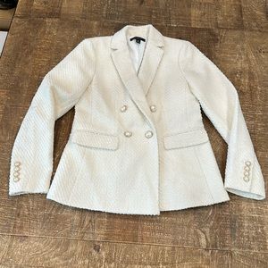Ann Taylor 00 Petite Ivory Blazer with Pearl and Gold buttons.